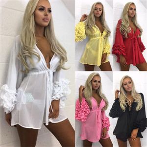 Copricostume da spiaggia sexy da donna Copricostume lungo con maniche a sbuffo Copricostume da bagno estivo Abbigliamento da spiaggia Pareo Abito da spiaggia in rete Tunica Abito T202518