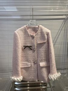 여자 정장 라이트 핑크 레이스 긴 작은 향수 코트