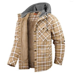 Herrjackor Autumn Winter Men Warme Fleece Thick Coats Fashion Hoodie Collar Plaid Jacket Coat Man Outerwear Casual Tops