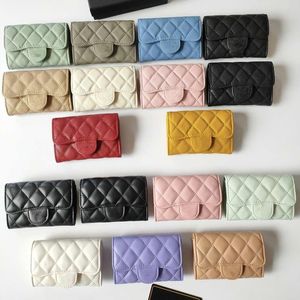 Designer c carteira moda marca de luxo mulheres titular do cartão dobrável bolsa multicolorido clássico caviar pele de cordeiro preto carteiras de couro atacado