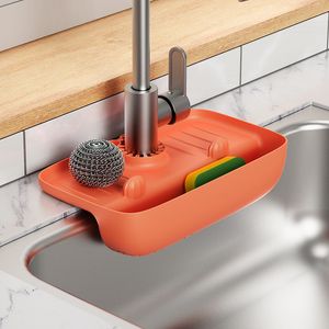 Faucet splash proof drainage rack, sink water collection pad, anti slip countertop pad, kitchen cloth, sponge wipe, and drainage storage rack