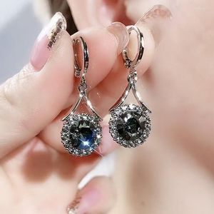 Hoop Earrings Shiny Crystal Black Zircon Water Drop For Women Korean Fashion Metal Earring Girls Wedding Party Jewelry Gifts