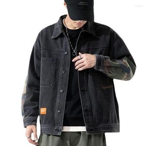 Kurtki męskie marka czarna wiosenna patchworka dżinsowa kurtka mężczyzn Koreańska ponadzapiemiona swoboda dżinsowa płaszcz man cargo varsity odzież miła