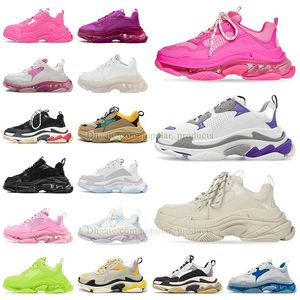 Balenciaha Triple S crystal sole casual shoes men women Clear Bottom OG Neon Green Yellow Rainbow Tripler Pink Black And White Vintage Beige Red Walking Sneakers