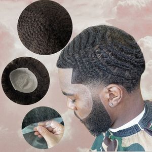 Root 6mm Afro Wave #1B Black European Virgin Human Hair Replacement 8x10 Manlig enhet Hudknutar PU TOUPEE för svarta män