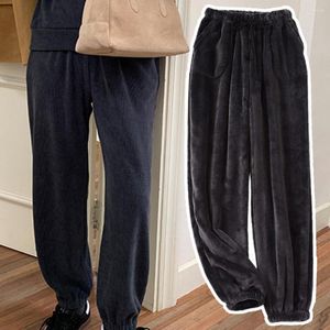 Indumenti da notte da uomo Pantaloni da pigiama da uomo Pantaloni dritti con fascia alla caviglia Tinta unita in pile Addensare Tasche con coulisse a prova di freddo Pantaloni Homewear