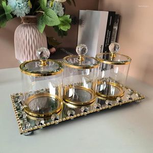 Aufbewahrungsflaschen Kreative Kristallglasflasche Galvanisiertes Gold Transparentes Bonbonglas Zarte multifunktionale Kleinigkeiten Dekor