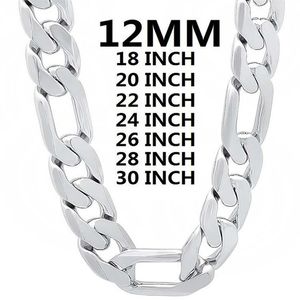 Chains Solid 925 Sterling Silver Necklace For Men Classic 12MM Cuban Chain 18-30 Inches Charm High Quality Fashion Jewelry Wedding2926