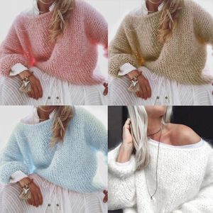 Kadın Sweaters Kadın Fener Uzun Kollu Kazak Bulanık Tıknaz Knit Gevşek Külot Üstler