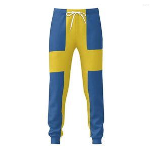 Herrenhose, Schweden-Flagge, Herren-Jogginghose mit Taschen, Jogginghose für Herren, sportlich, lässig, Schweiß, Kordelzug