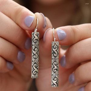 Dangle Earrings Vintage Silver Color Rectangle For Women Ethnic Metal Carving Geometric Pattern Handmade Earring Party Jewelry