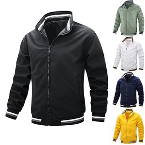 Herrjackor Autumn Jacket Men fjäder randig kappa över storlek manlig vindbrytare vita avslappnade rockar man bombplan sommar blixtlås toppar