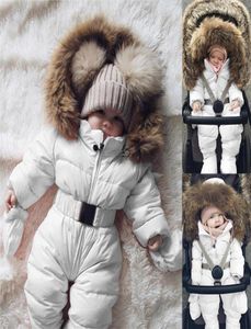 Jumpsuits Baby Girls Boys Snowsit Płaszcz Zimowy Romper Futra z kapturem kombinezon Grube ciepły wózek Niemowlę odzieży wierzchniej Jacke3396128