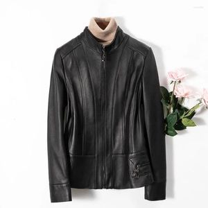 Casaco de couro feminino 2023 primavera outono terno jaqueta genuína real roupas femininas jaquetas coreanas de pele de carneiro