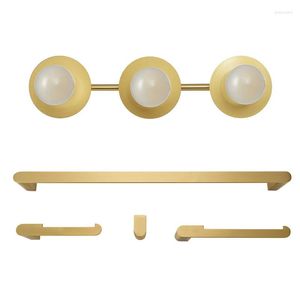 Set di accessori da bagno Tutto in uno in ottone opaco da 5 pezzi con lampada da toeletta a 3 luci da 20