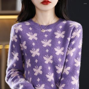 Womens Sweaters Pure Wool Sweater O-Neck Pullover 2023 Autumn Winter Soft Fashion Outwear Full Fit Top