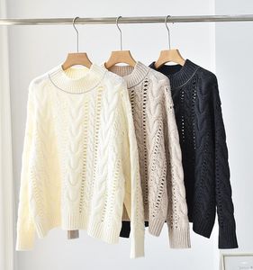 Kvinnors tröjor Kvinnor Ströja ihåligt Twisted Temperament Long Sleeve O-Neck Solid Beading Pullover Jumper Wool Casual Spring 2023