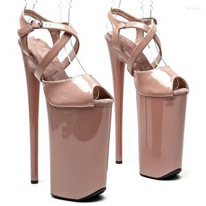 Sandálias PU abertas 26cm/10 polegadas patente superior de dedo brilhante Leecabe High Heel Plataforma Sexy Exótica Partem Pólon Sapatos de dança 425 316 18764