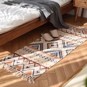 Carpets Linen Plaid Carpet Cotton Home Weave Bohemian Rug Floor For Living Room Bedroom Deocr Foot Pad Beach Tapijt