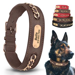 Hundhalsar Leashes Custom Leather Collar Accessories Personlig ID -tikplatta för små medium stora hundar Franska bulldogg Pitbull 231009