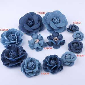 Decorative Flowers 5pcs/lot Korea DIY Denim Fabric Hair Accessories Clothes Hats Dress Decoration Flower Scrapbooking Crafts Supplies