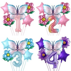Other Event Party Supplies Butterfly 40inch Number Balloons Set Pink Blue Sunflower Baby Shower Decor Helium Ballon Birthday Wedding Globos 231009