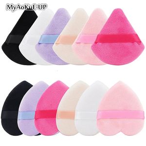 10 st svampar applikatorer bomullstriangelpulver puffar tvätt makeup svamp mini mjuk sammet ansikte foundation crean clean finger puff skönhet verktyg 231009