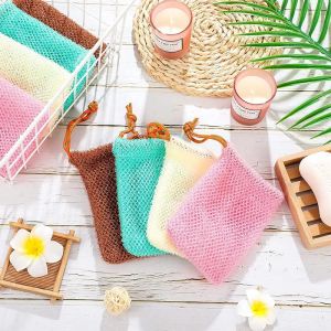 Simple Exfoliating Mesh Bags Saver Pouch For Shower Body Massage Scrubber Natural Organic Ramie Soap Holder Bag Pocket Loofah Bath Spa Bubble Foam With Drawstring