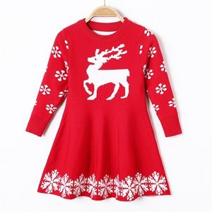 Girl s Dresses 2023 Winter Girls Dress Christmas Fawn Baby Knitted Sweater Skirt Girl Princess Sweet Baby s American Fashion Clothes 231007