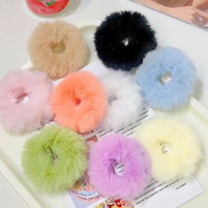 New Colorful Fluffy Hair Band For Women Girls Ponytail Holder Hair Tie Plush Scrunchie Rubber Band Fashion Hair Accessories