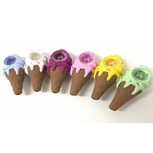 Ice Cream Silicone Pipe Travel Pipe Spoon Pipe Glass Rod Hay Accessories Handheld Pipe Holder Portable Smoking Tool