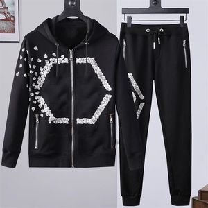 Designer Tracksuits Mens Skull Cardigan Jacket Pants 2 Piece Set Summer Casual Punk Sweatshirts Print Letter Skateboard Sportswea319h