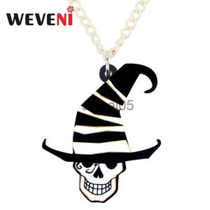 Collane con ciondolo WEVENI Acrilico Bijoux Halloween Joker Cappello Collana con teschio Collana con ciondolo Catena Girocollo Gioielli punk per donne Ragazze Femme Regalo All'ingrosso x1009