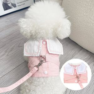 Hundhalsar Leases Dog Cat Harness Leash Set Cute Spets Collar Pet Harness Vest Puppy Dog Walking Running Leav Leash Clothing for Chihuahua York Pug 231009