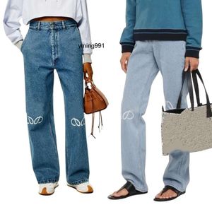 Bordado Lowewe Azul Lowe Loewees Out Loeewe Designers Street Mulheres Moda Decoração e Luxo Hold Womens Patch Jeans Chegadas Casual Cintura Alta Strai RDRQ