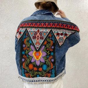 女性のダウン韓国のナショナルスタイル刺繍服普通の長袖ラペルストレートカウボーイコート