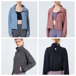 LU-934 Spring and Autumn New Stand Collar Drawstring Jacket Women Yoga Suit Coat Sports Loose Pocket Jacket Running Fitness Clothing