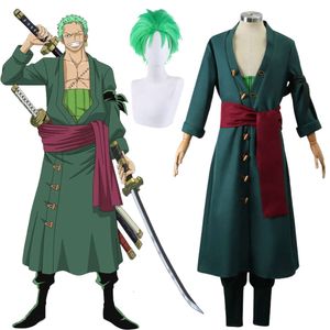 Anime Roronoa Zoro Cosplay Costume Two Years Later Coat Pants and Accessorie Green Wig Full Set Halloween Party Costume for Mencosplay