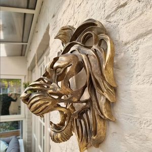 Decorative Objects Figurines Rare Find Large Lion Head Wall Mounted Art Sculpture Gold Resin Luxury Decor Kitchen Bedroom Dropshippin 231009