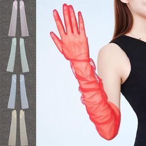 Летние женские ультратонкие солнцезащитные перчатки для вождения Hallowe 70 см, сексуальные кружевные перчатки, сетчатая пряжа, длинные перчатки с сенсорным экраном на полный палец1270e