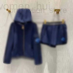 Women's Tracksuits designer early spring Poker Series NAVY BLUE HOODED badge zipper jacket elastic shorts 507N 2NYX