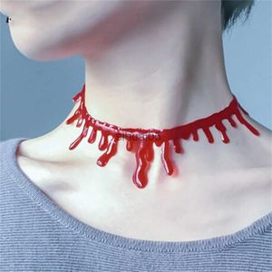 Hänghalsband 2023 Ny mode Halloween Red Blood Choker halsband för kvinnor skrämmande vampyr mörka cosplay halsband gotiska smycken parti gåva x1009