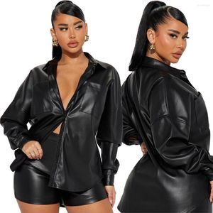 Mulheres Tracksuits 2023 Outono Mulheres Tracksuit Pu Couro Dois Peça Set Casaco Calças Streetwear Roupas para Outfit