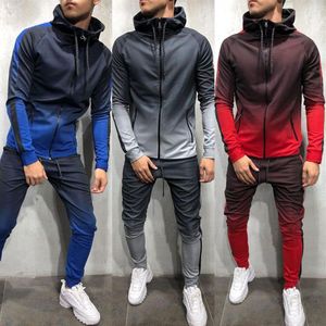 Tuta da uomo Set Felpa con cappuccio con zip sfumata Pantaloni da jogging Pantaloni da ginnastica Felpe da palestra Slim Fit nuovissimo style2470