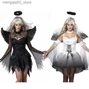 Theme Costume Carnival Halloween Lady Fallen Angel Come Dark Vampire Feather Wings Roleplay Cosplay Fancy Party Dress Q231010