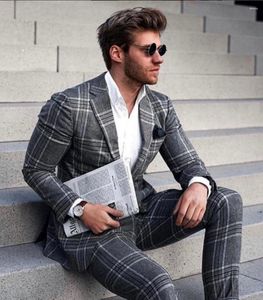 Men's Suits Black Plaid Single-breasted Slim Fit Business Wedding Groom Tuxedos For Formal Causal Suit Jacket Pant 2Pcs