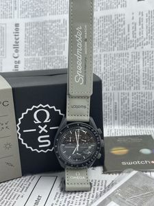 Mercuryswatch Bioceramic Planet Moon 시계 전체 기능 크로노 그래프 운동 시계 고품질 시계 방수 광 발미 가죽 스트랩