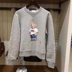 Laurens RL Tasarımcı Mens Hoodies Sweatshirtler POLO RALPHS Pullover Peluş Peluş Karikatür Uzun Kollu Erkek Erkekler Gevşek Yuvarlak Boyun Baskı Üstleri