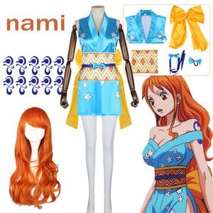 Anime Wano Country Nami Cosplay Kostümü Kimono Elbise Dövme Çıkartmaları Tam Set Cadılar Bayramı Karnaval Parti Kostümleri Womencosplay