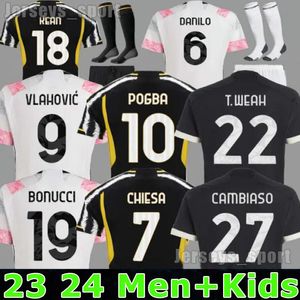 torcedores jogador camisas de futebol 2023 2024 casa fora MILIK DI MARIA VLAHOVIC KEAN POGBA CHIESA McKENNIE LOCATELLI top jerseys 22 23 24 Kits masculino e infantil uniforme da Juventus